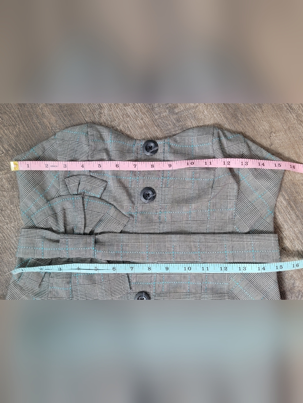 Anthropologie Floreat Doubly Adorned Plaid Strapless Midi Dress Womens 4 Grey Bl - Picture 10 of 14